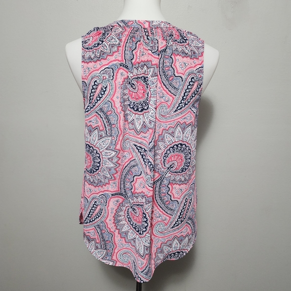 Talbots Pink & Blue Paisley Sleeveless Blouses Size MP - Picture 4 of 7
